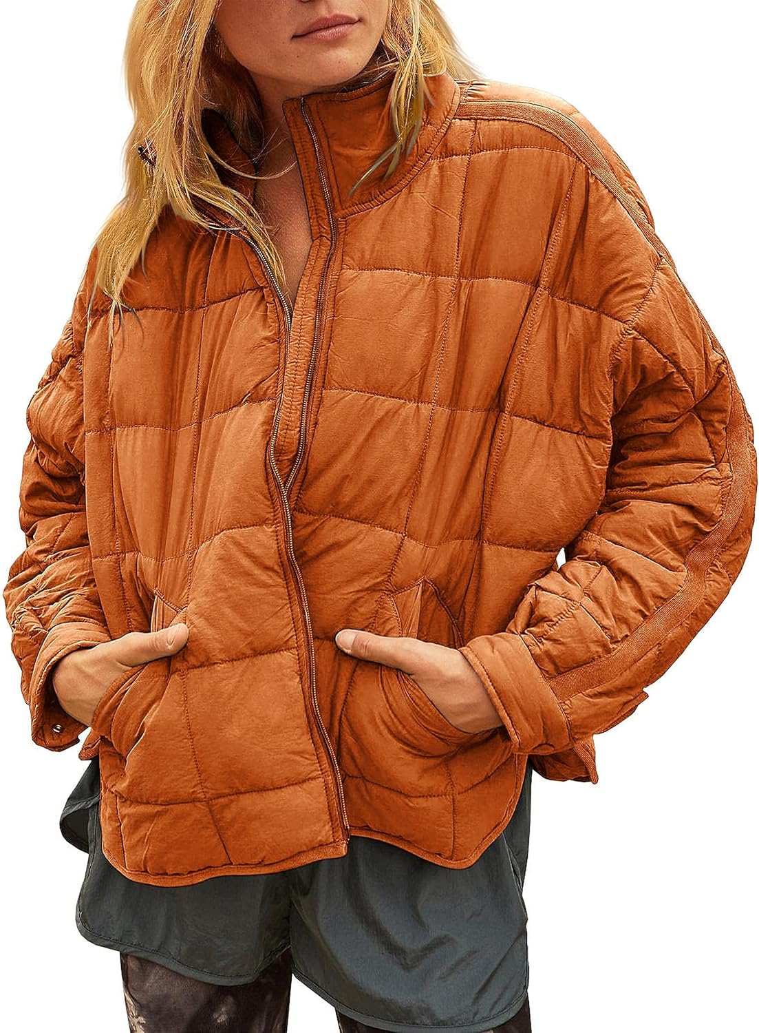 Lightweight Short Zip Up Quilted Puffer Jacket for Women