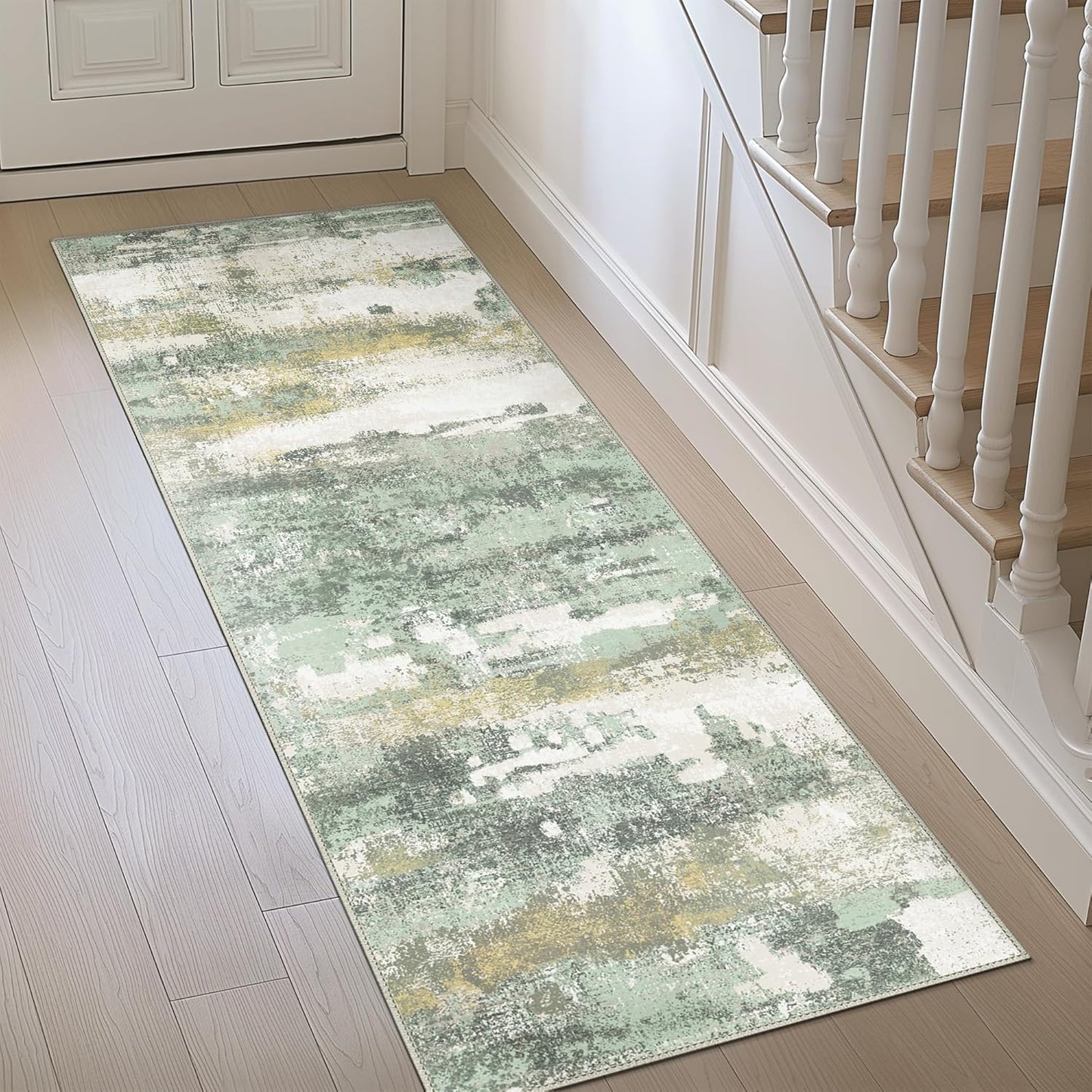 Runner Rug for Hallway Kitchen, Soft Modern Abstract Design