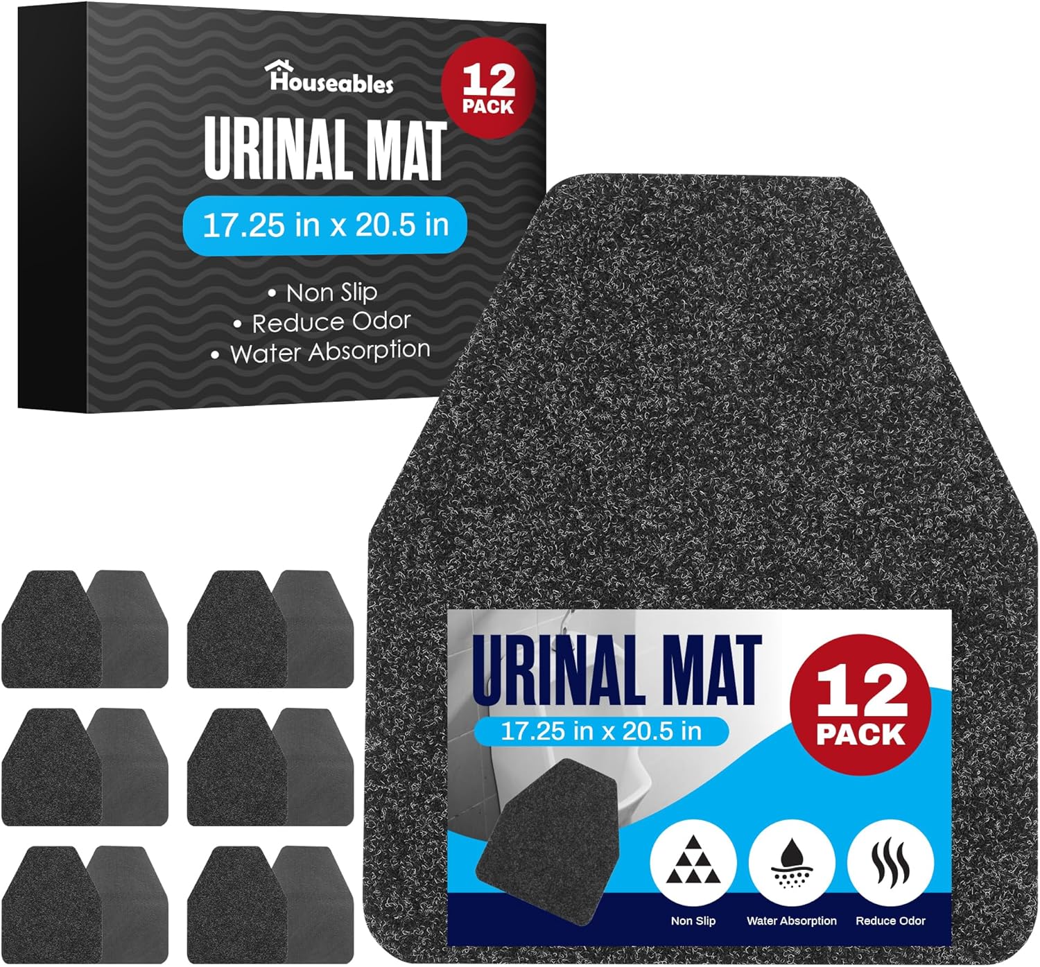 Houseables Urinal Mats for Men Bathroom 12PK - 17.25in x 20.5in