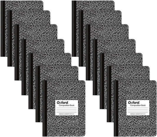 Oxford Black Marble Composition Notebooks 14-Pack - Wide Ruled - 9-3/4 x 7-1/2 - 100 Sheets