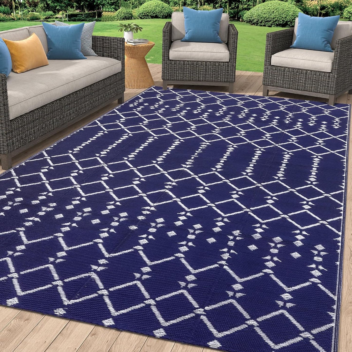 Smiry Outdoor Rug 5x8 ft - Waterproof Reversible Plastic Straw