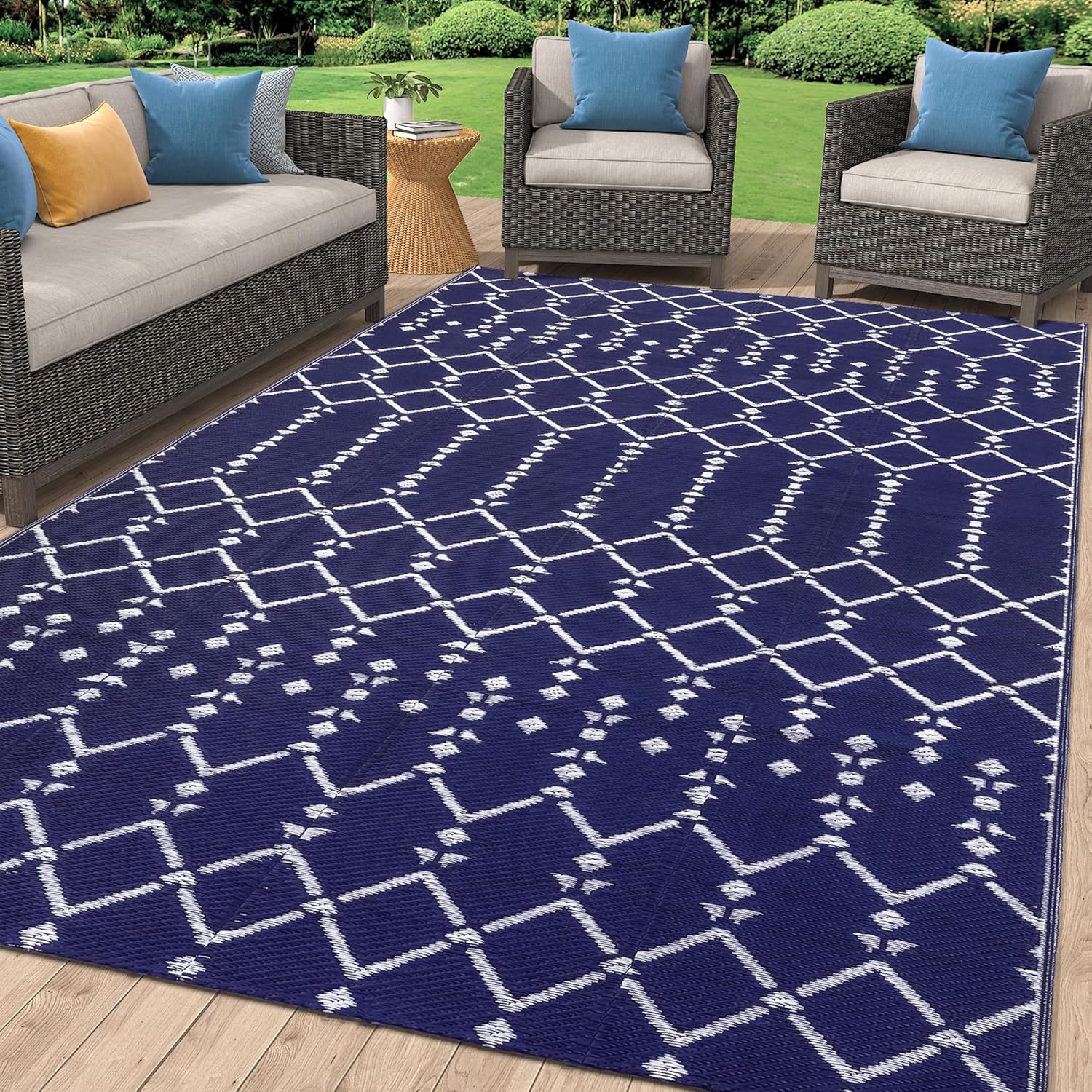 Smiry Outdoor Rug 5x8 ft - Waterproof Reversible Plastic Straw