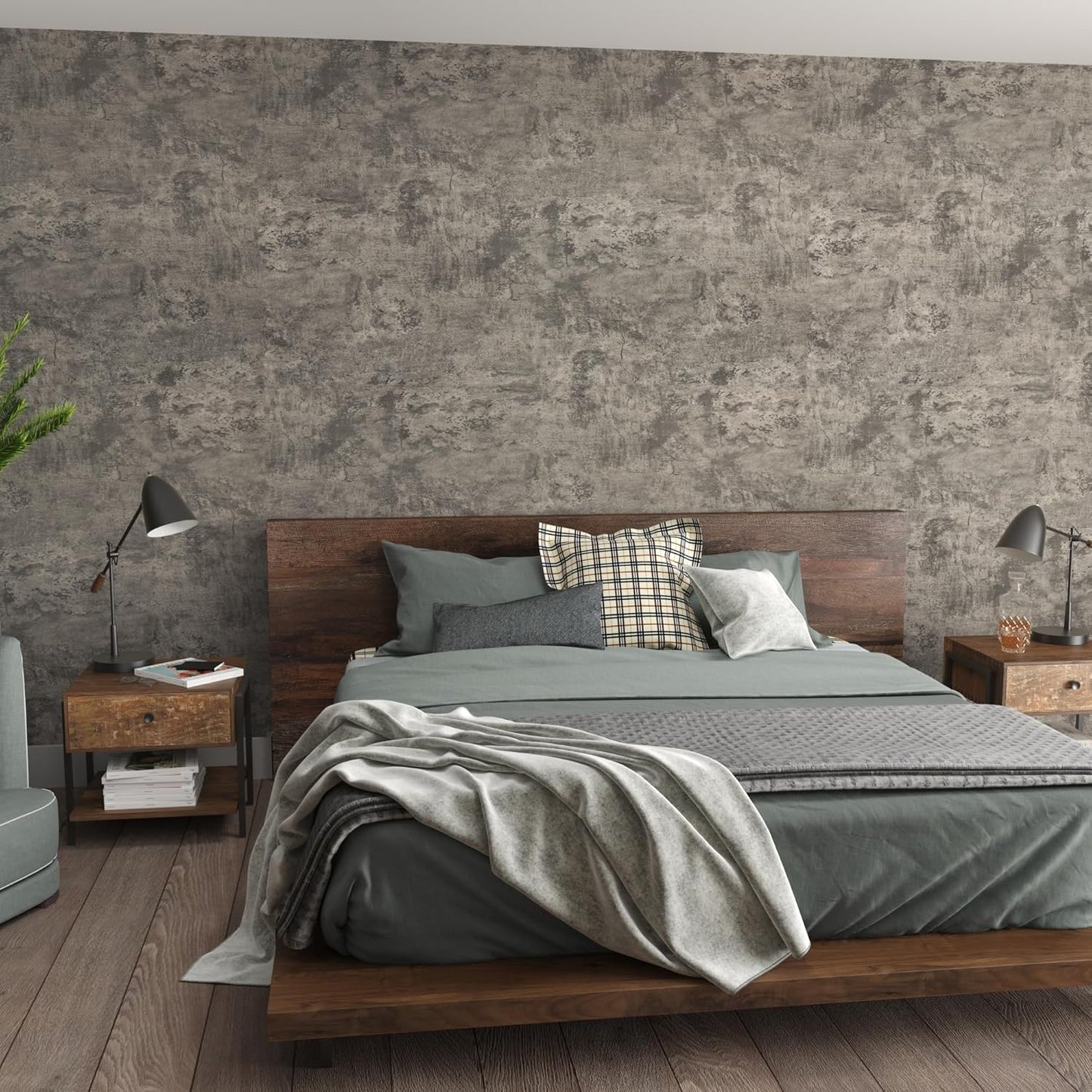 16in Extra Thick Light Brown Grey Concrete Wallpaper Peel and Stick