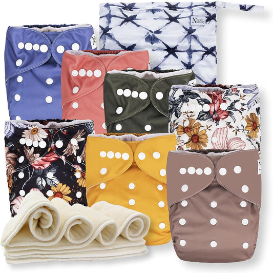 Nora's Nursery Cloth Diapers 7 Pack with Wet Bag for Babies