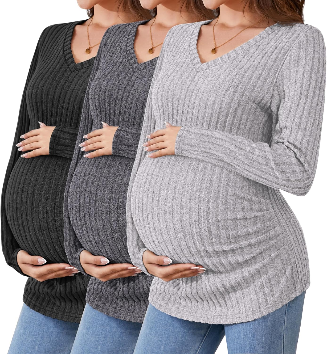 Ribbed Long Sleeve Maternity Shirts for Comfortable Pregnancy Wear