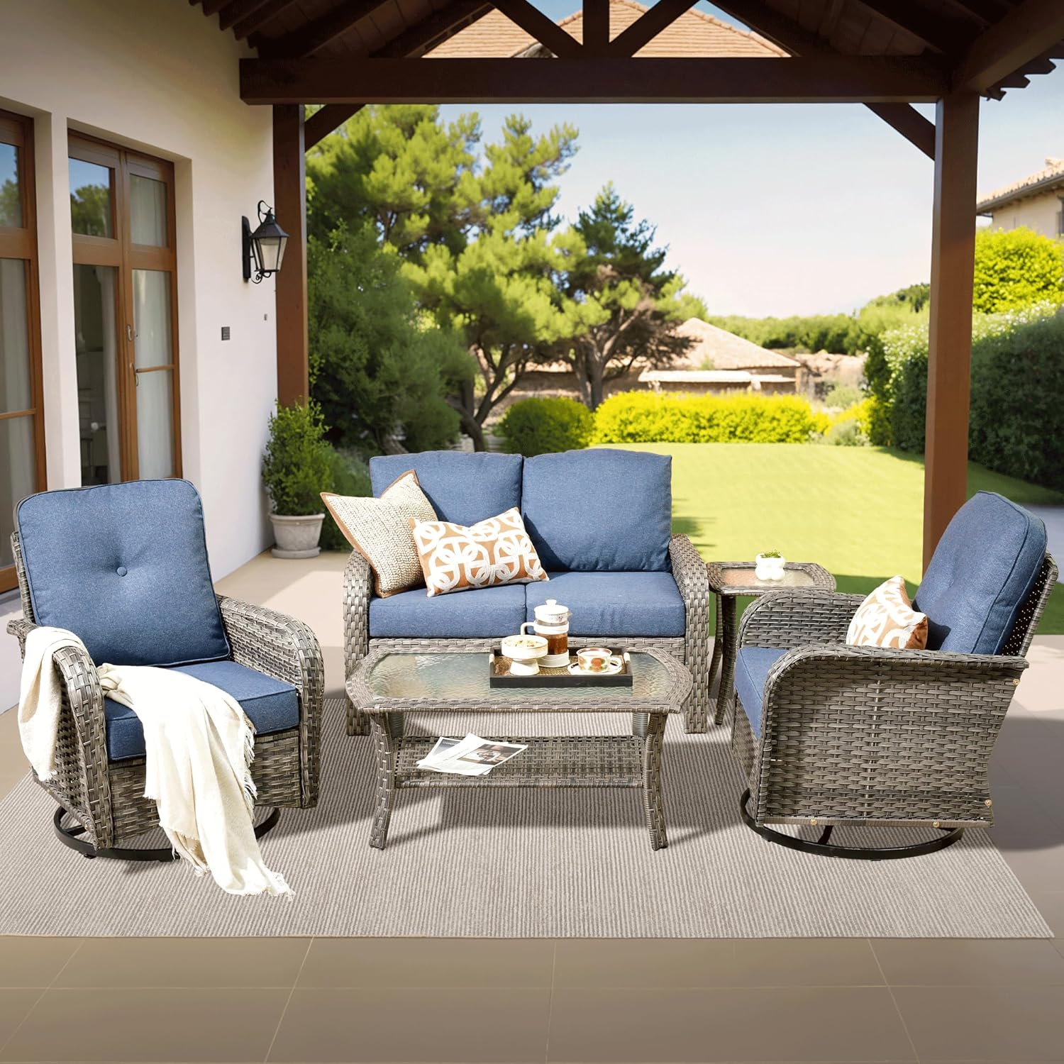 ovios 5 Pieces Patio Furniture Set with Swivel Chairs and Table