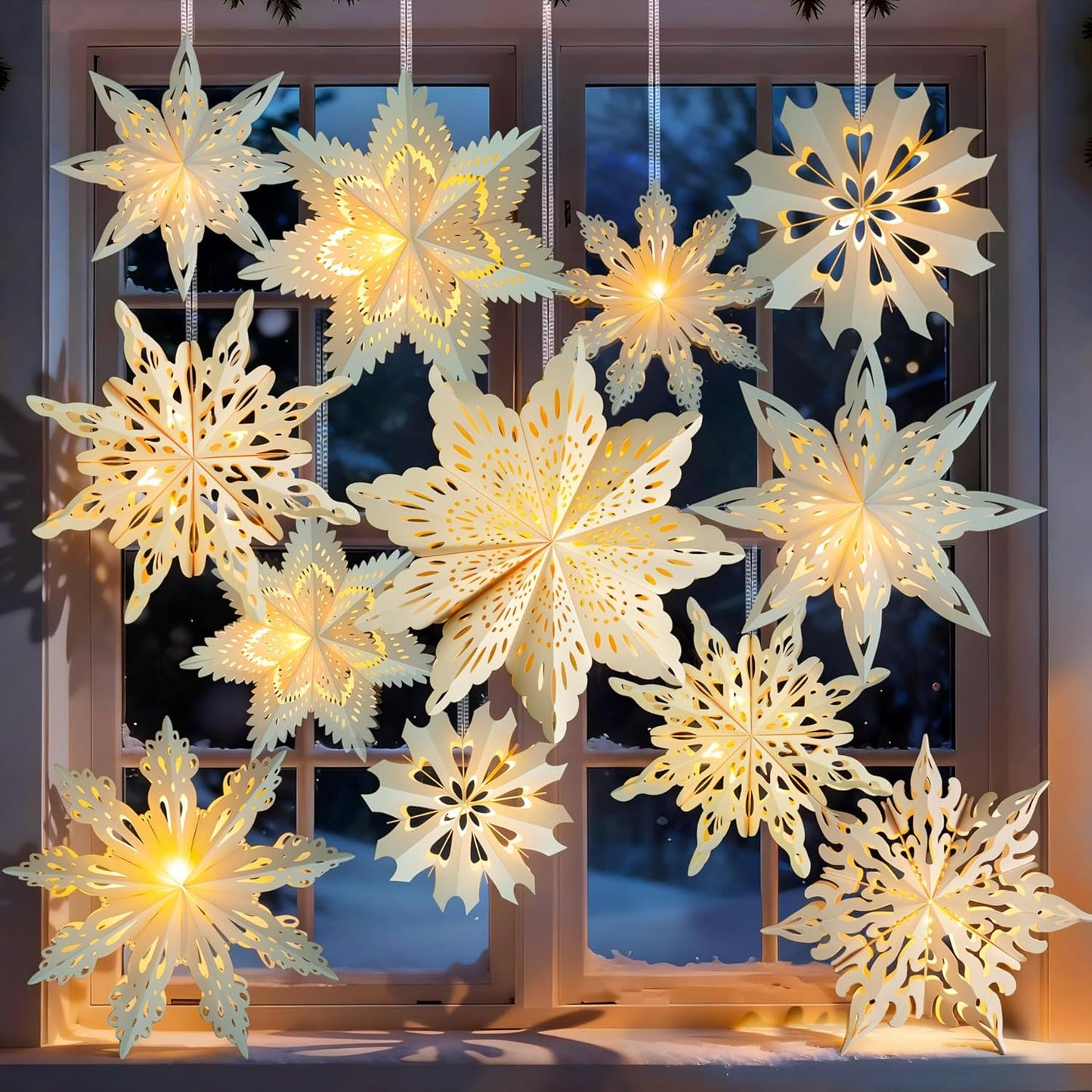 12 Pcs Christmas Paper Snowflake Lanterns for Festive Decor