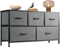 Dark Grey Fabric Dresser with 5 Drawers - Wide Chest for Bedroom