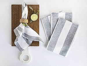 Linen Dinner Napkins Set of 4 - 20 x 20 Inch Grey and White