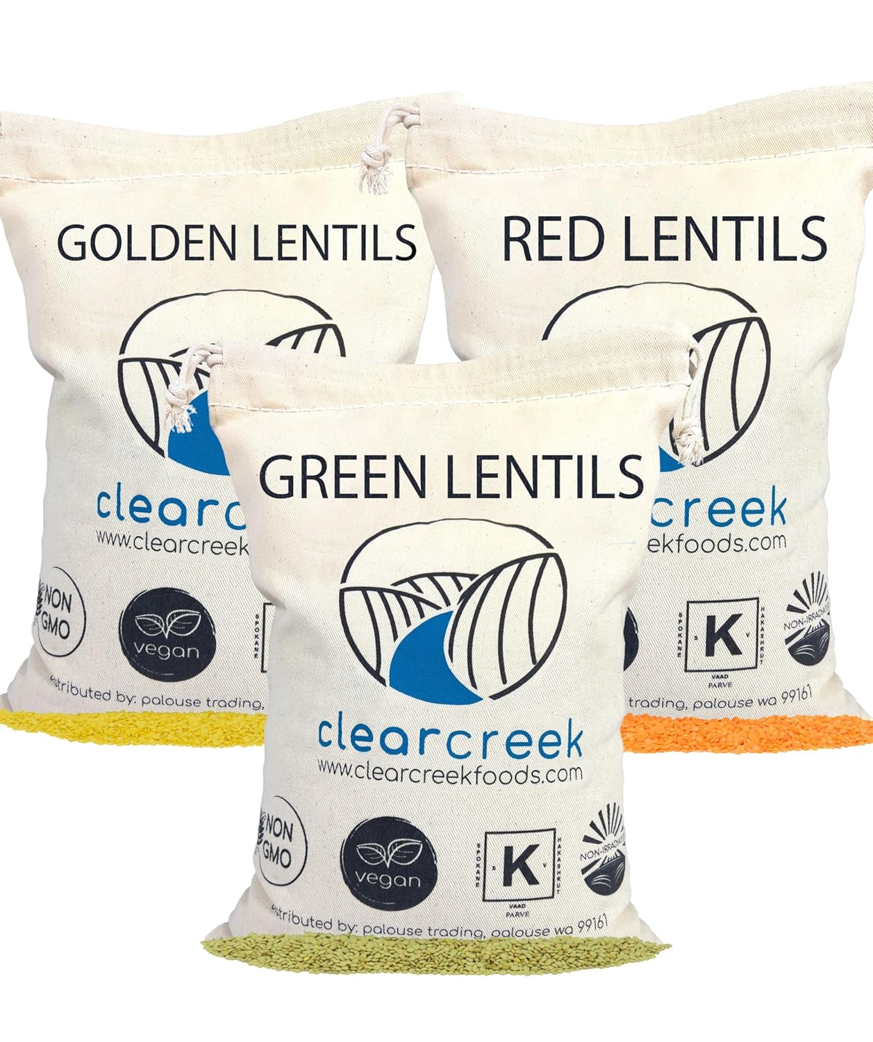 Red Lentils, Green Lentils, Golden Lentils - Healthy Variety Pack
