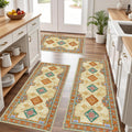 Tritard 3PC Non Slip Kitchen Rug Set Orange - Cushioned Boho Runners