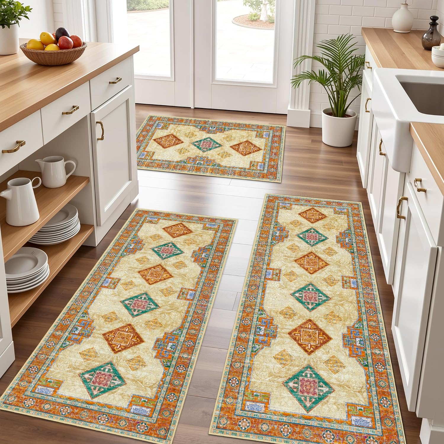 Tritard Non Slip Kitchen Rugs Set of 3 for Vintage Decor