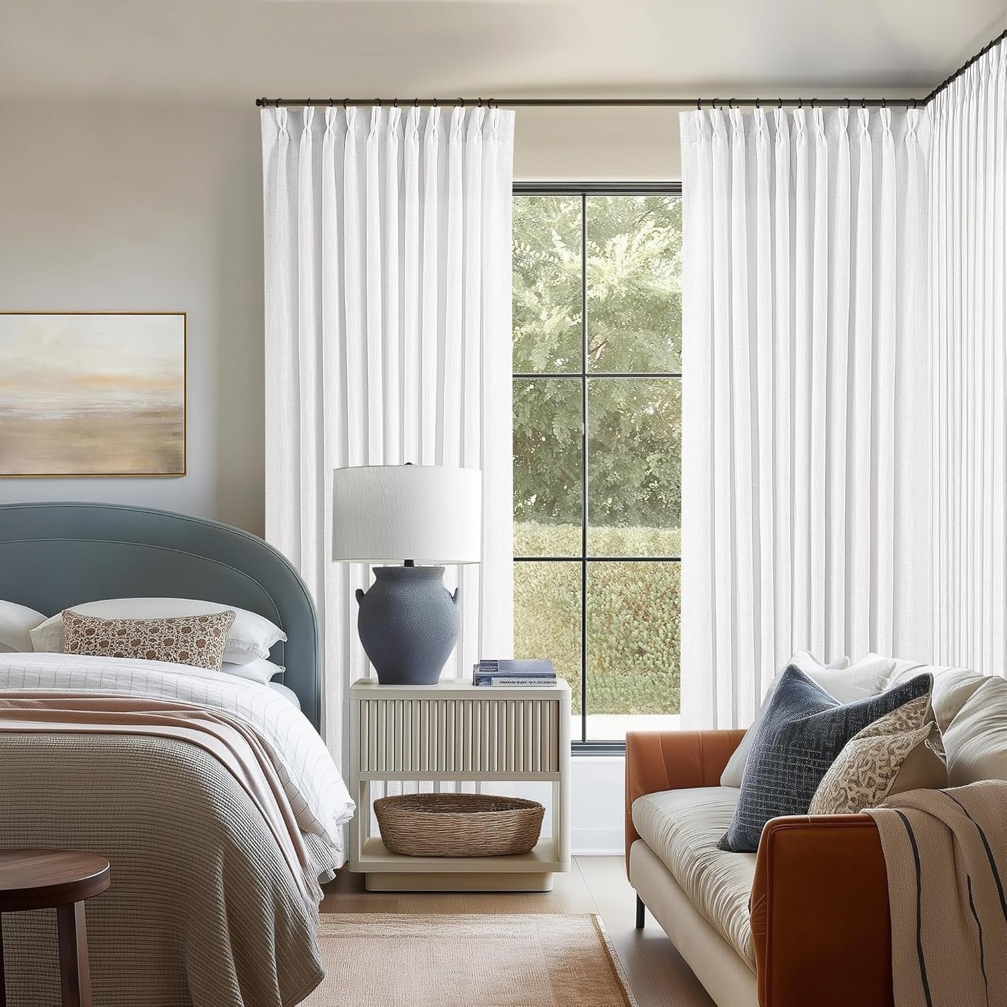 Extra Wide Pinch Pleated Linen Curtains for Elegant Living Spaces