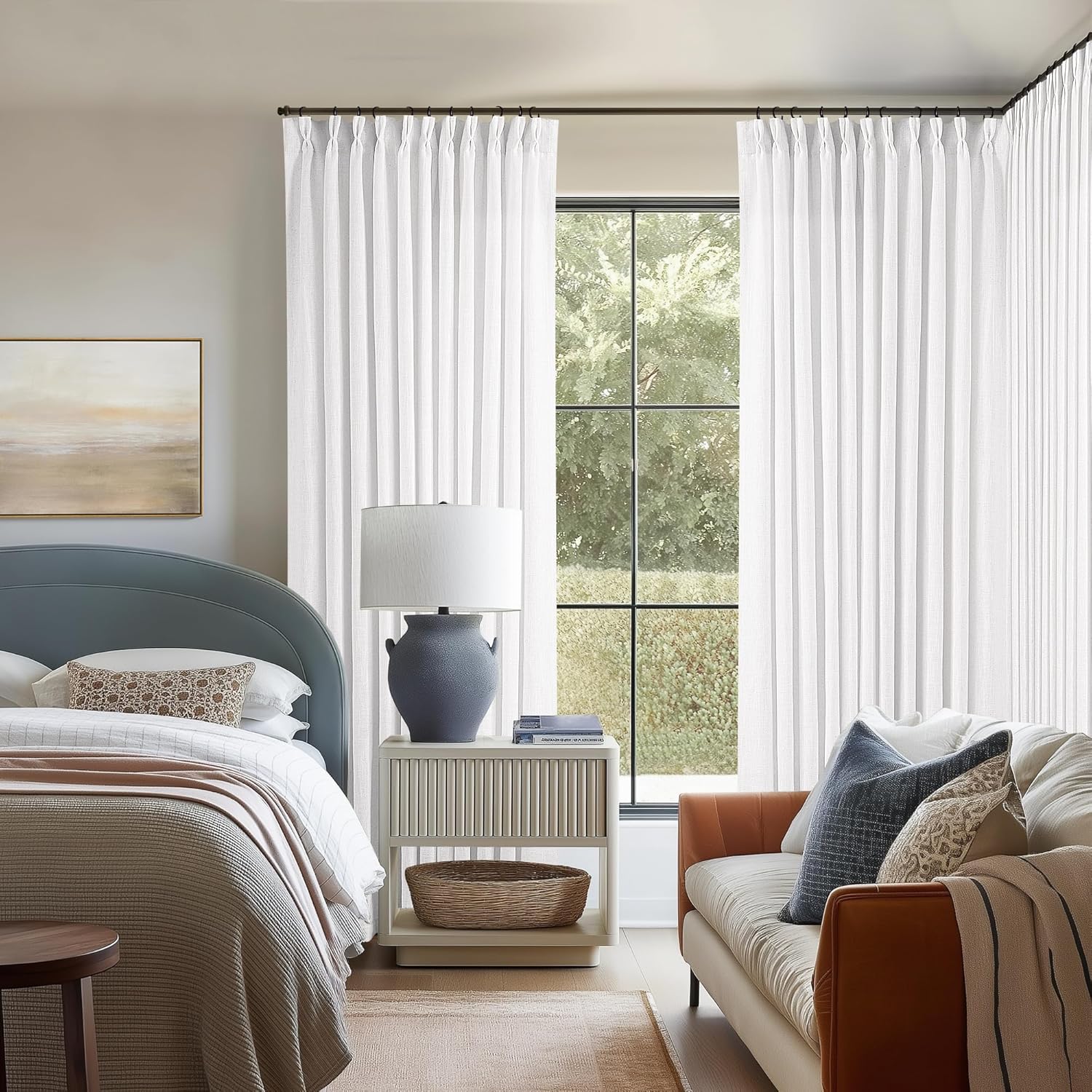 Extra Wide Pinch Pleated Linen Curtains for Elegant Living Spaces
