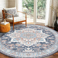 6ft Round Area Rug Vintage Low Pile Washable Non Slip - Soft & Water