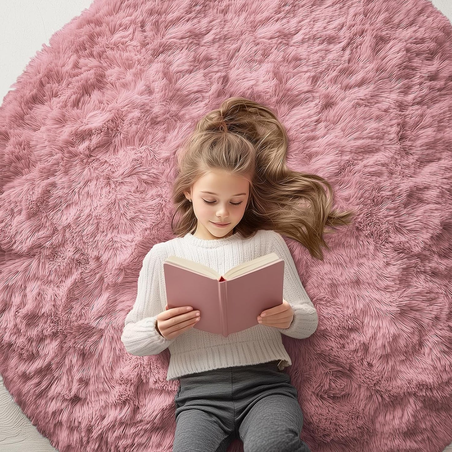 OLANLY Pale Pink Round Rugs for Bedroom - Soft and Fluffy