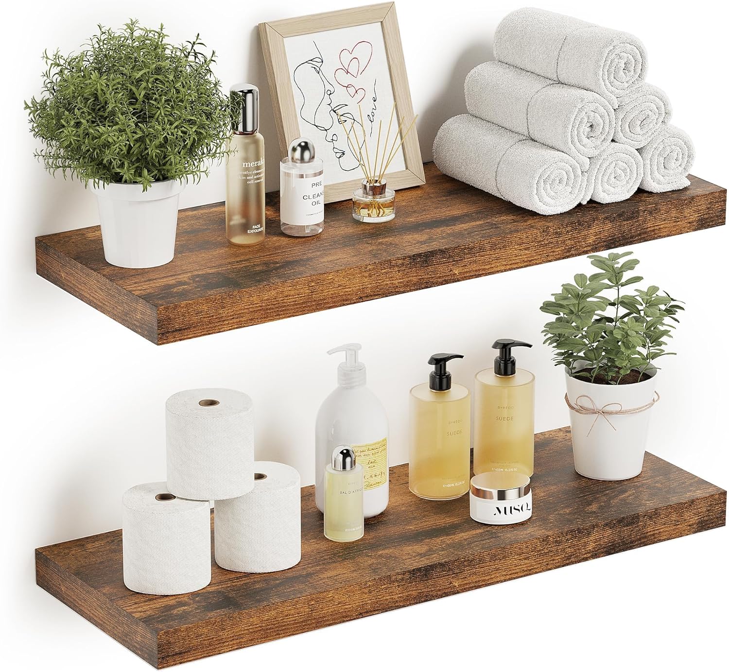Vivelove Bathroom Floating Shelves for Wall - Rustic Decor