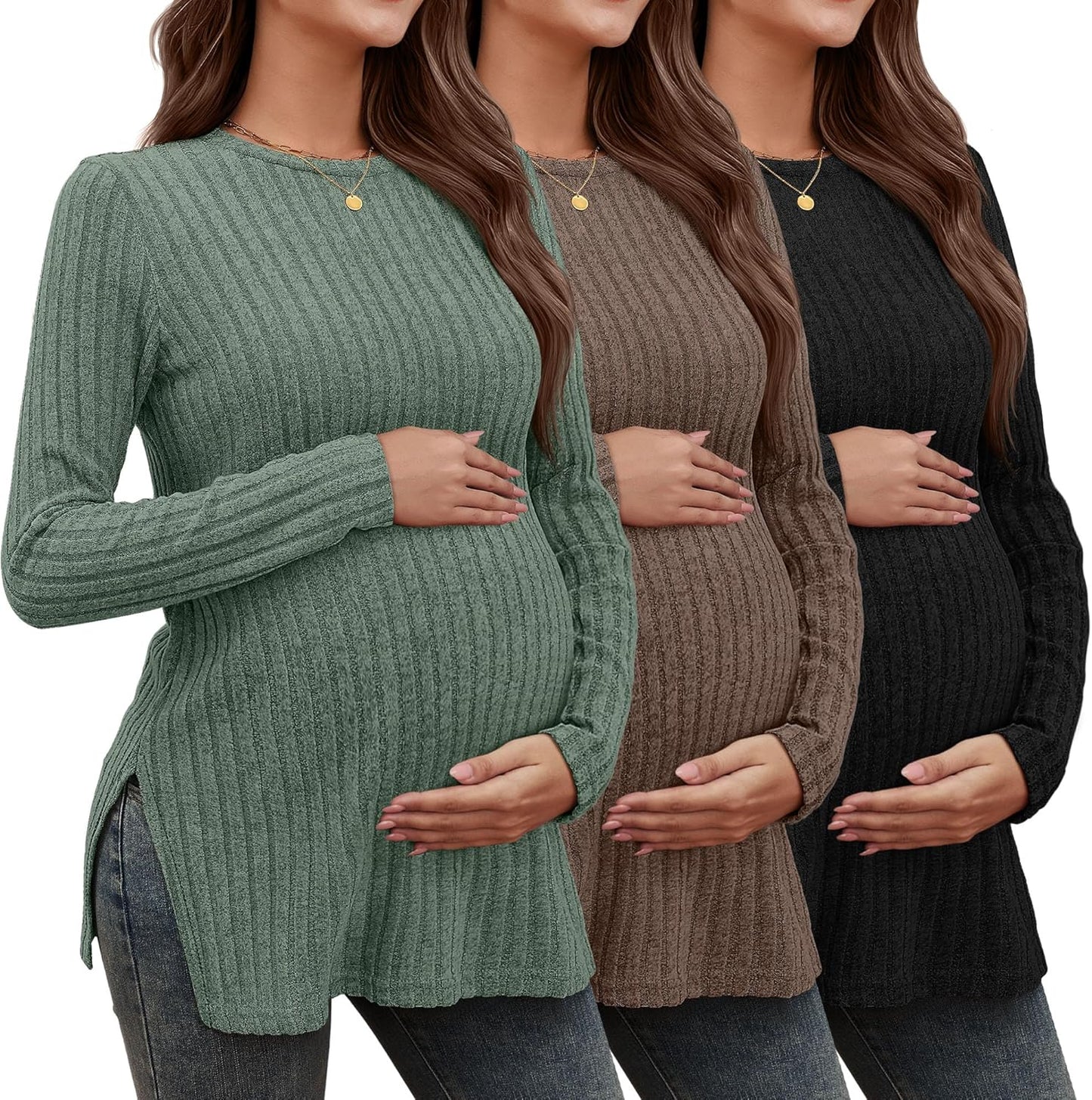 Sweetyweee 3 Pack Women's Maternity Shirts for Comfort