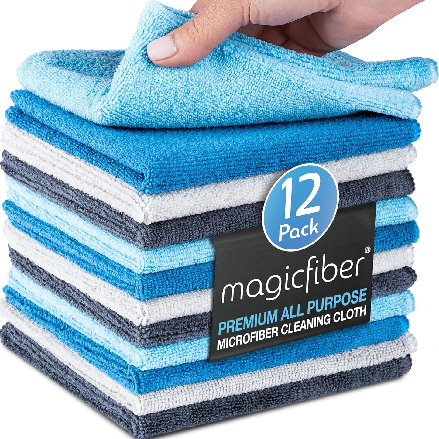 MagicFiber Microfiber Cloth 12 Pack - Absorbent & Streak-Free 13x13 Towels