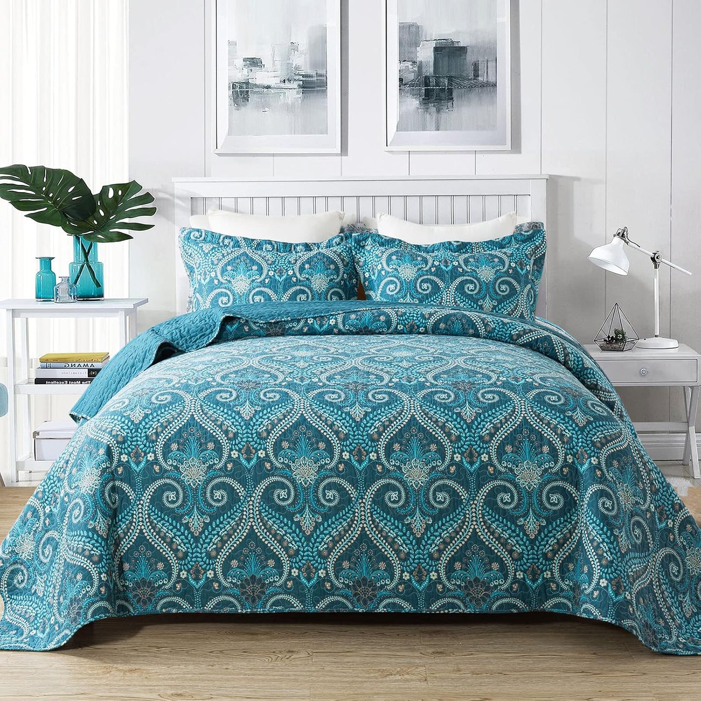 NEWLAKE Cotton Bedspread Quilt Set with Reversible Design