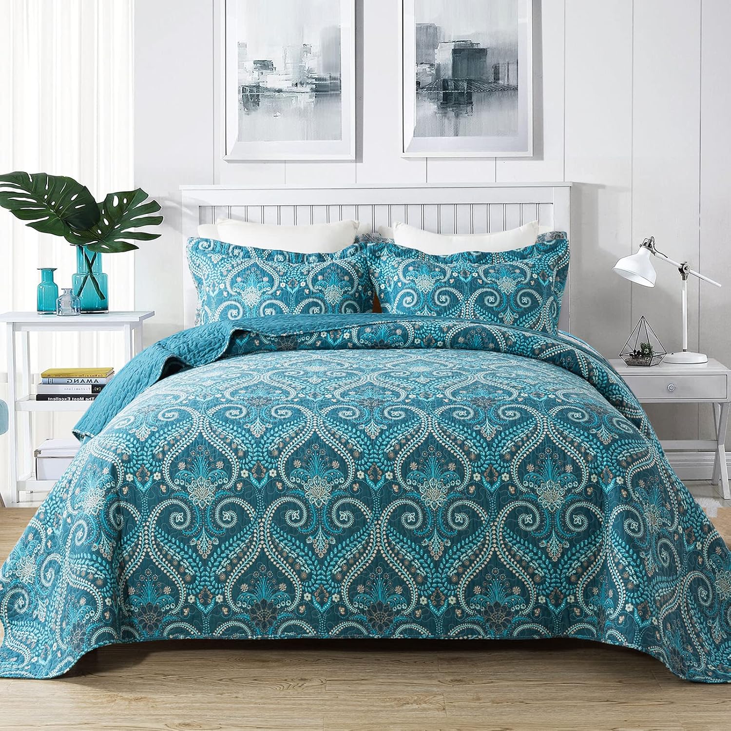 NEWLAKE Cotton Bedspread Quilt Set with Reversible Design