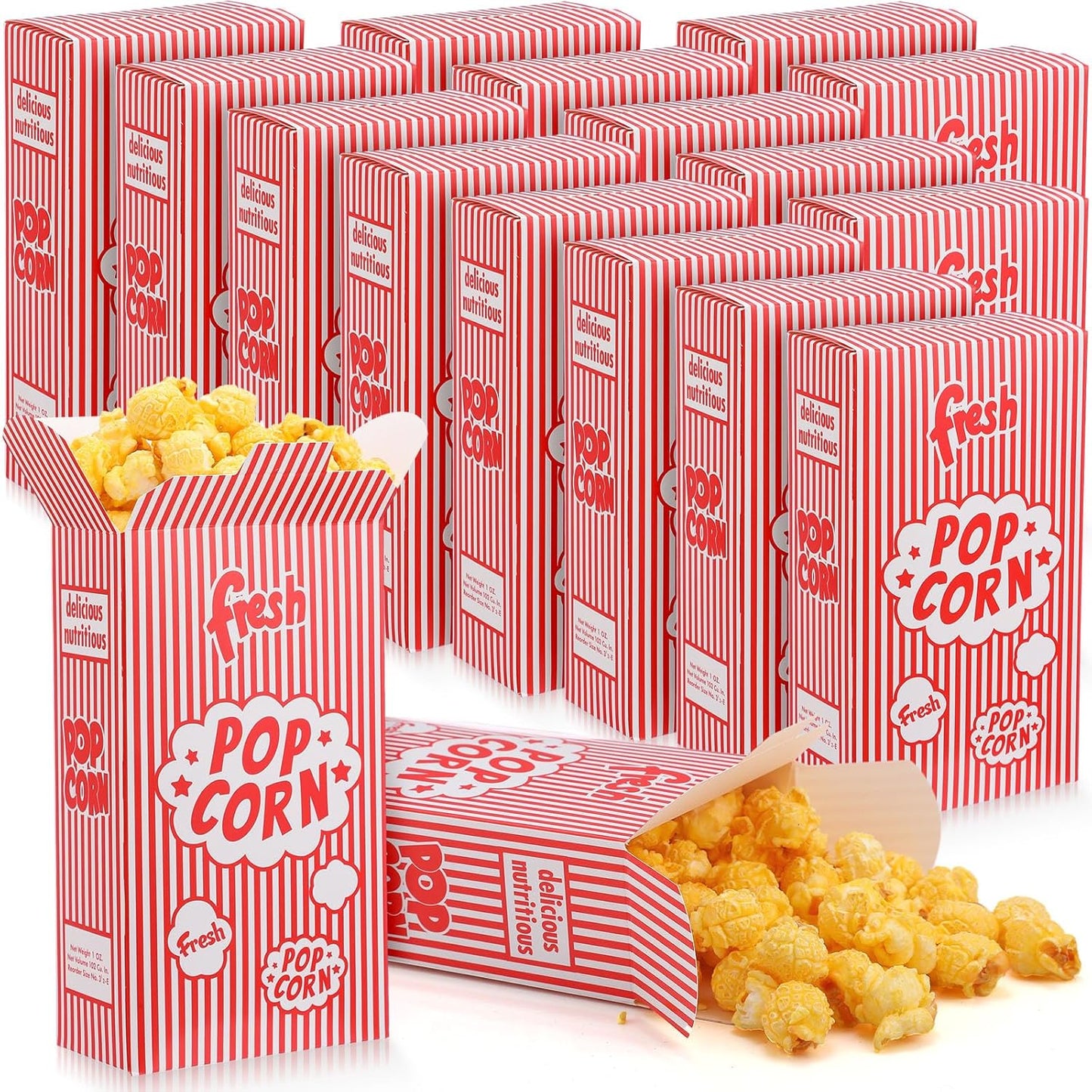 Ireer 200pc 1oz Popcorn Boxes - Red & White Striped for Movie Nights