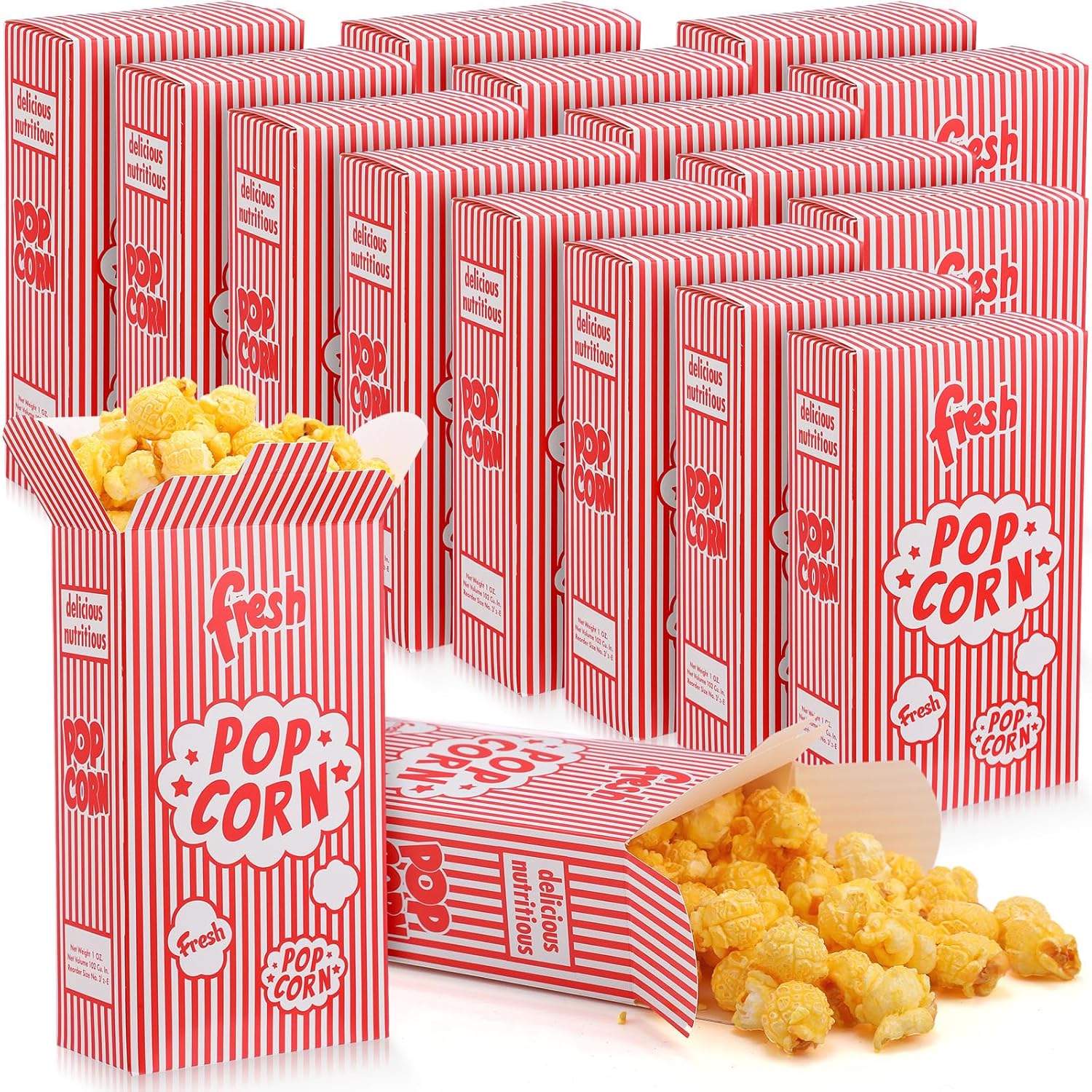 Ireer 200pc 1oz Popcorn Boxes - Red & White Striped for Movie Nights
