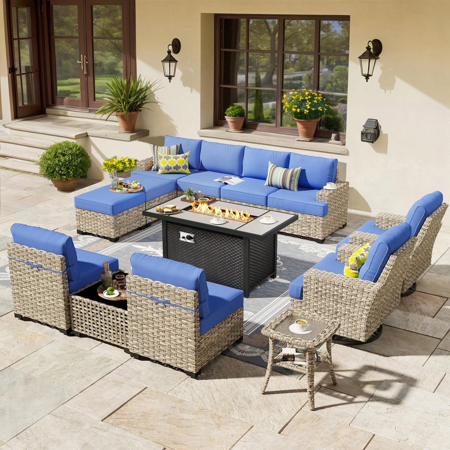 HOOOWOOO Outdoor Sectional Patio Furniture Set with Fire Pit