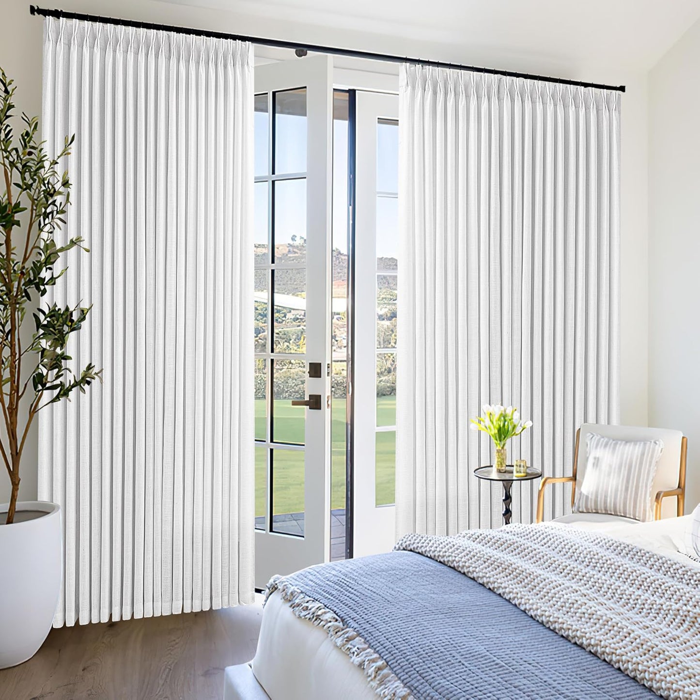 Pinch Pleat Linen Curtains 70 x 108 for Patio Sliding Door
