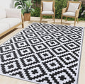 Waterproof Outdoor Rug 4x6 ft Black & White - Reversible Patio Mat
