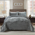 Velvet Quilt Sets Queen - Lightweight 3-Piece Wavy Coverlet