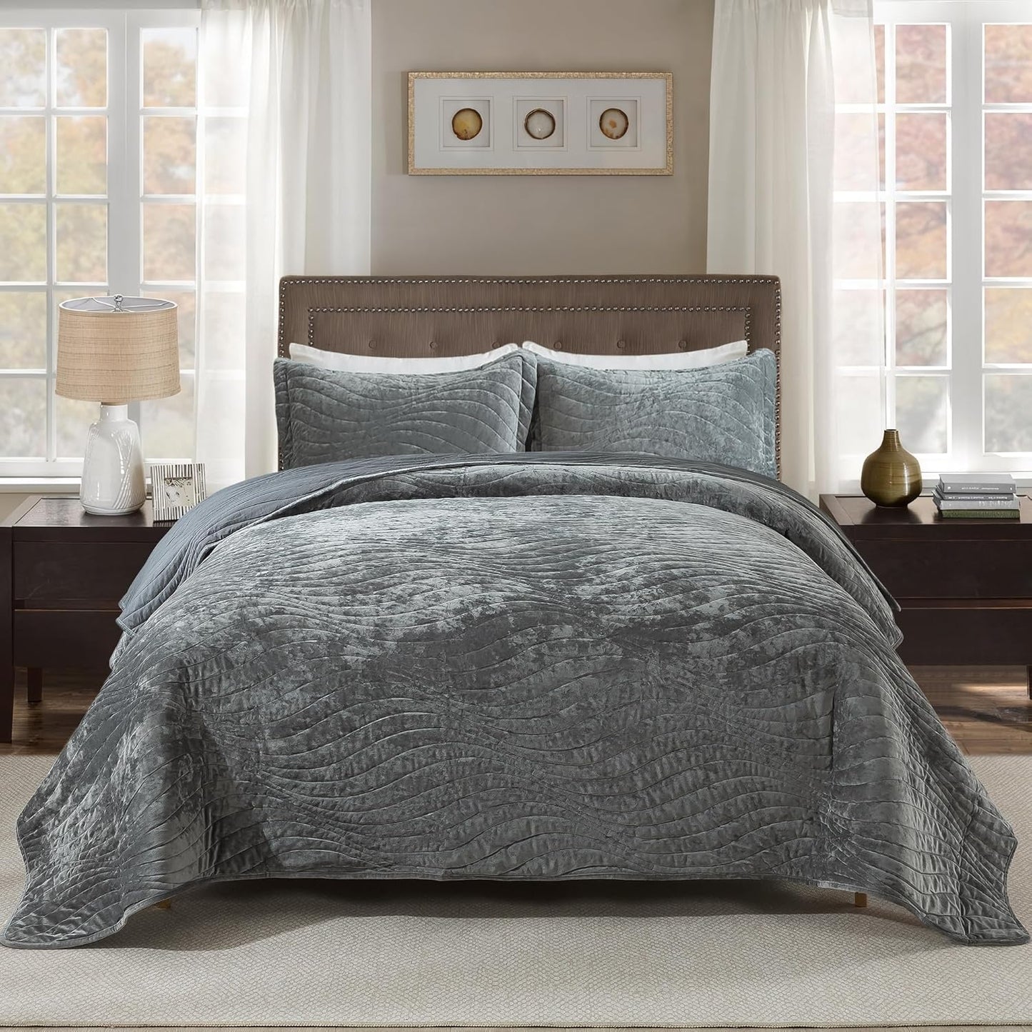 HoneiLife Velvet Quilt Sets Queen - Lightweight Bedspreads