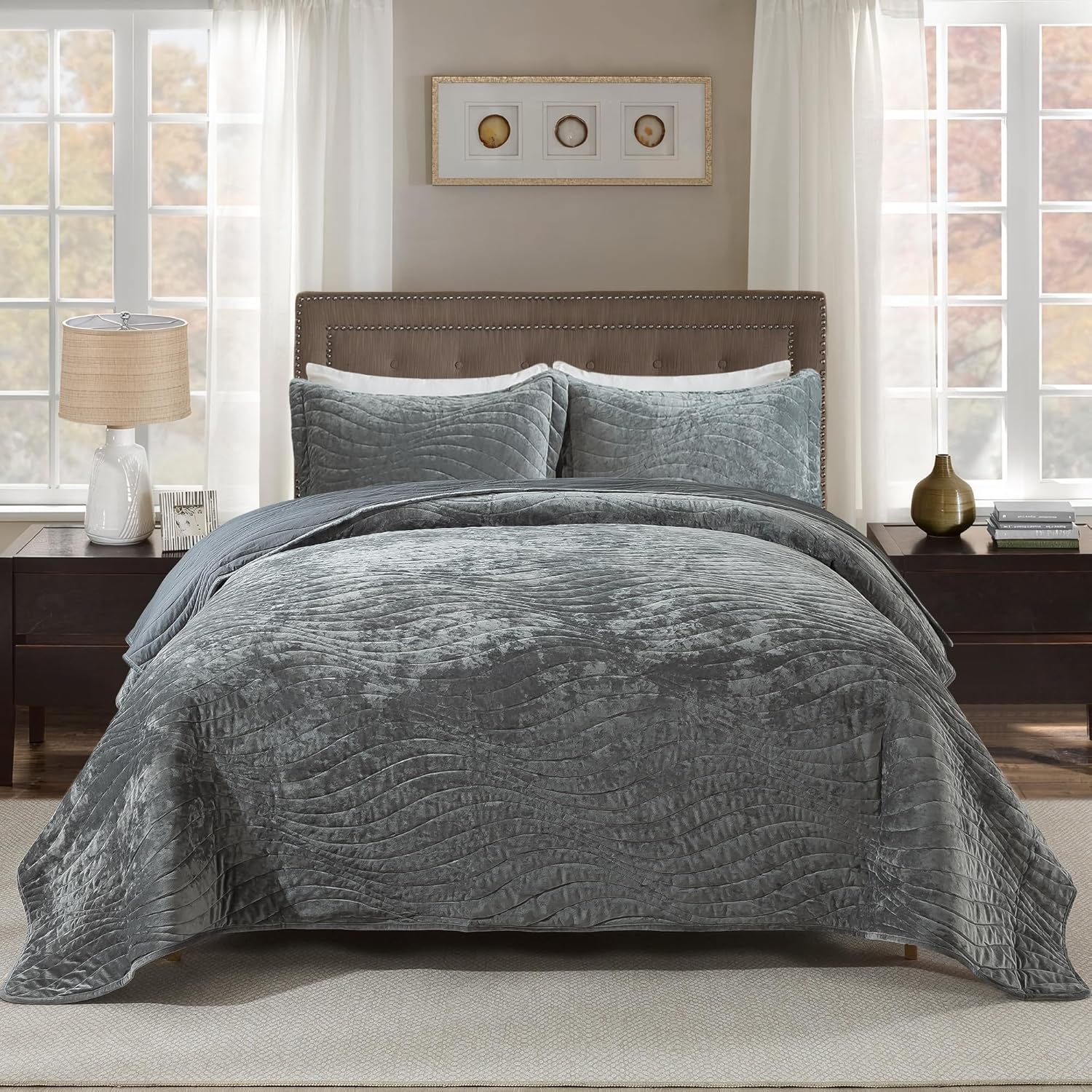 HoneiLife Velvet Quilt Sets Queen - Lightweight Bedspreads