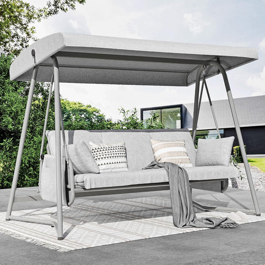3-4 Person Oversized Outdoor Porch Swing with Adjustable Canopy