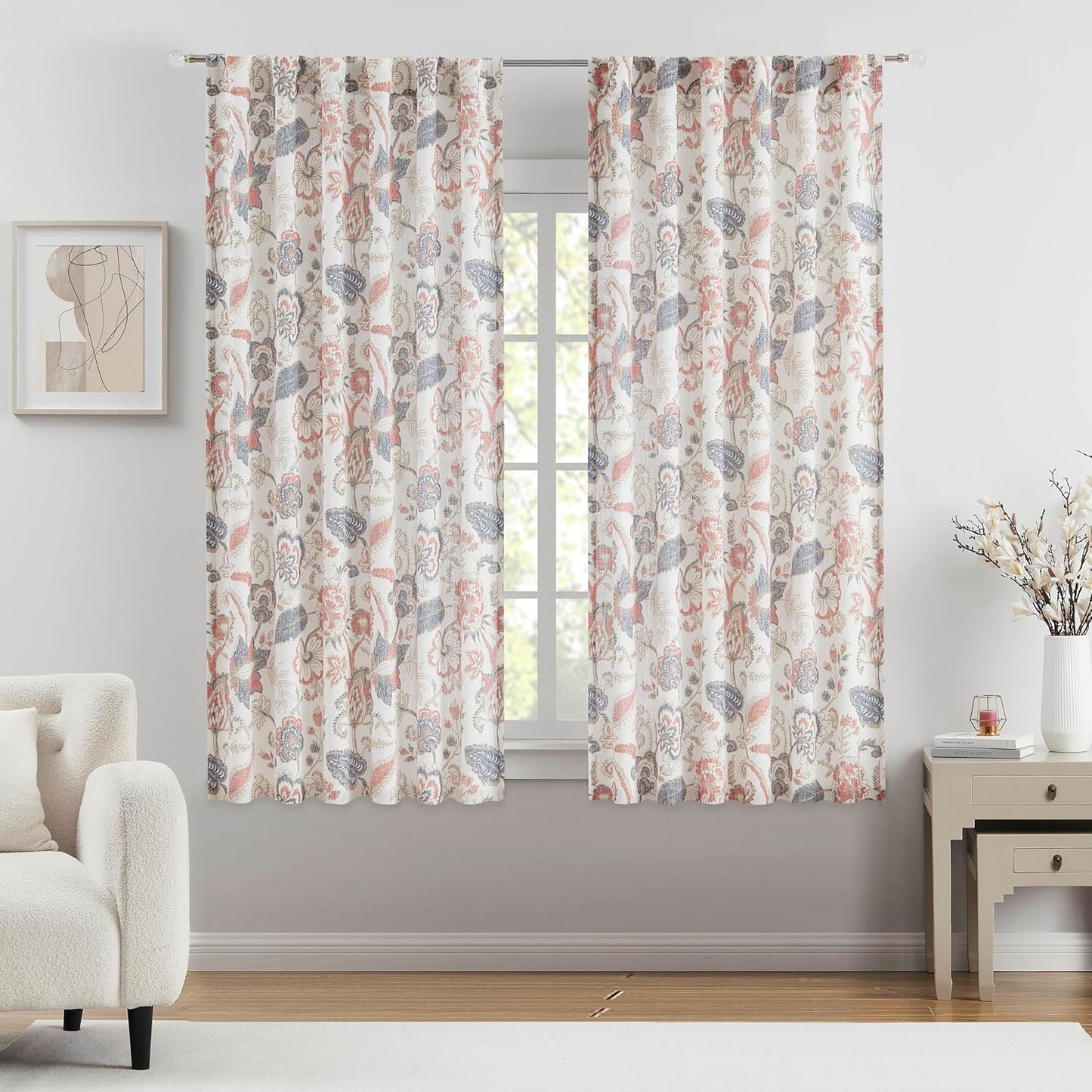 Botanical Print Semi Sheer Curtains for Elegant Home Decor