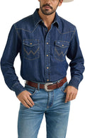 Wrangler Men's Denim Light Wash Long Sleeve Snap Shirt - Classic any