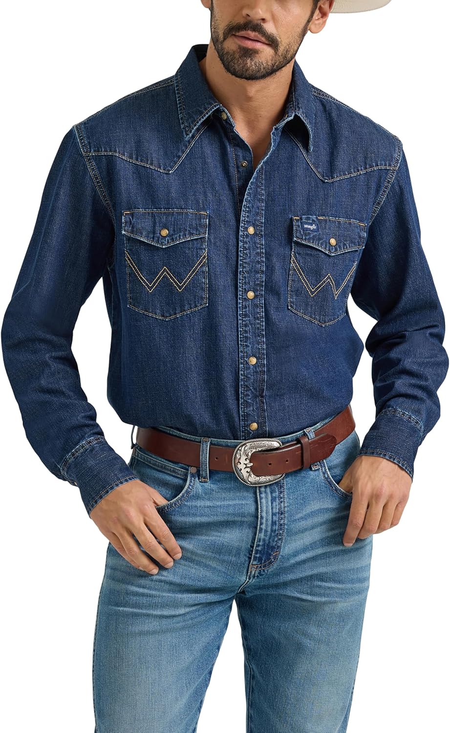 Wrangler Men's Denim Light Wash Long Sleeve Snap Shirt Review