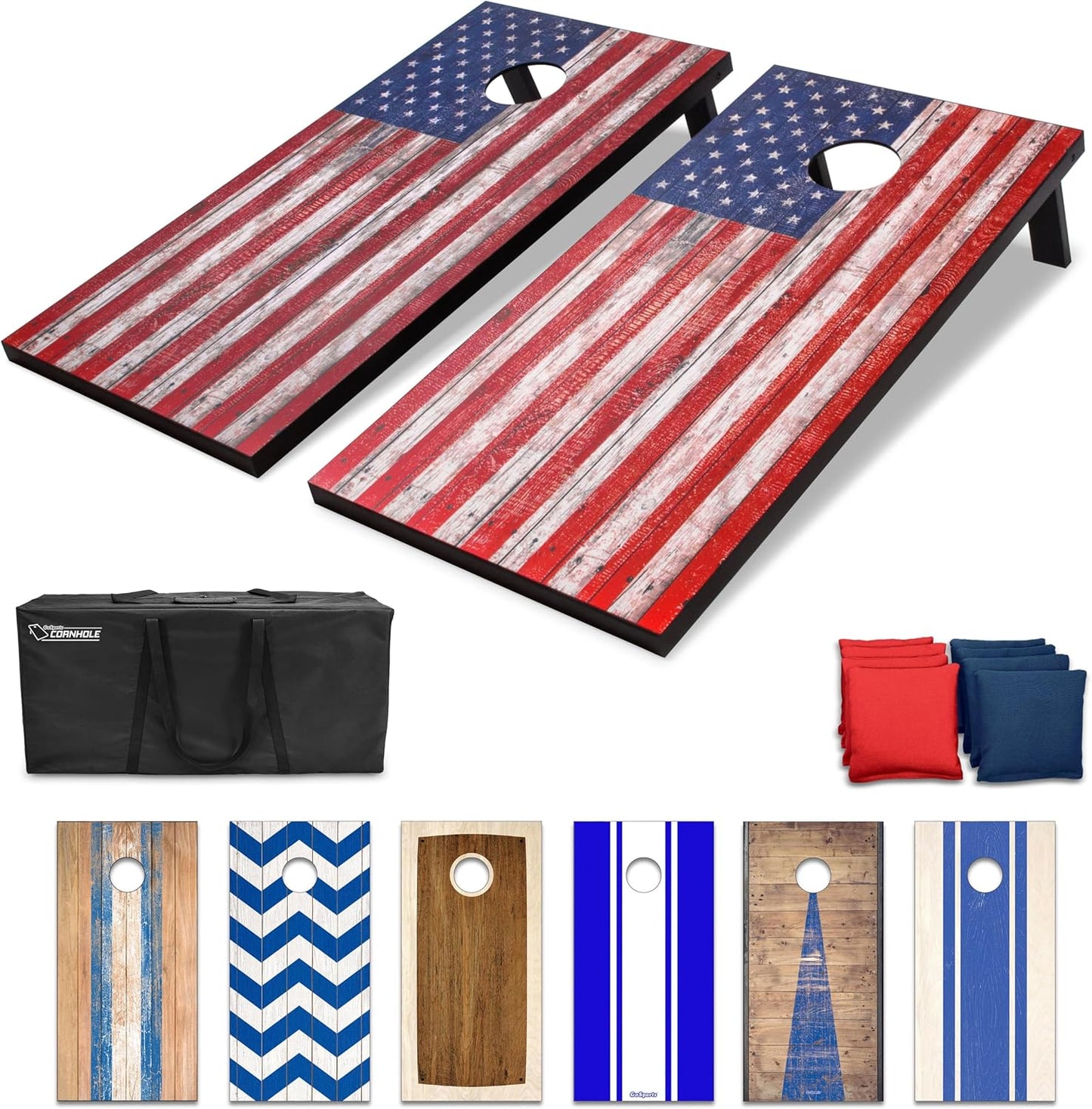 GoSports Portable Cornhole Set with American Flag Design