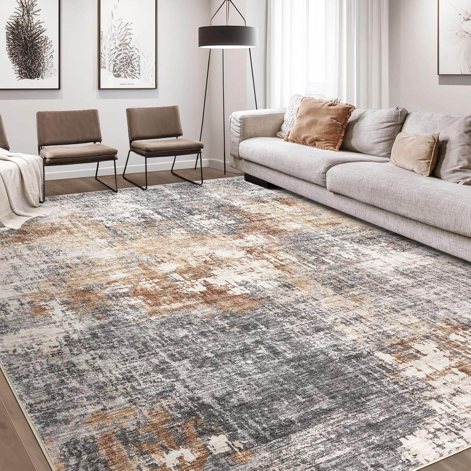 Soft Indoor Area Rug - 9x12 Washable Modern Abstract Design