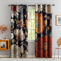 Black Boho Floral 100% Blackout Curtains 52Wx96L - Room Darkening