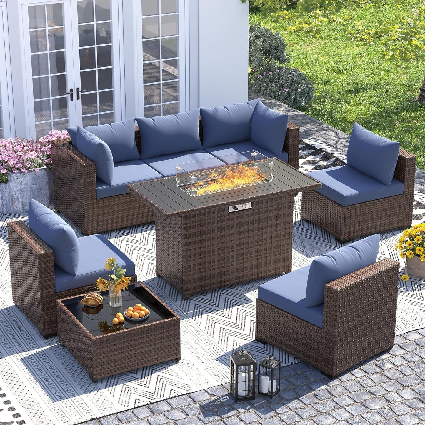UDPATIO Outdoor Patio Furniture Set with Fire Pit Table for Comfort