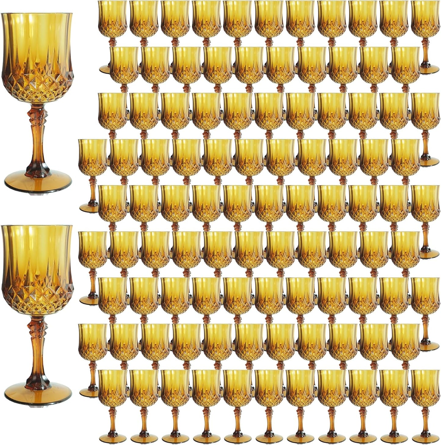Plastic Wine Glasses Set of 100, Amber Vintage Goblets for Parties