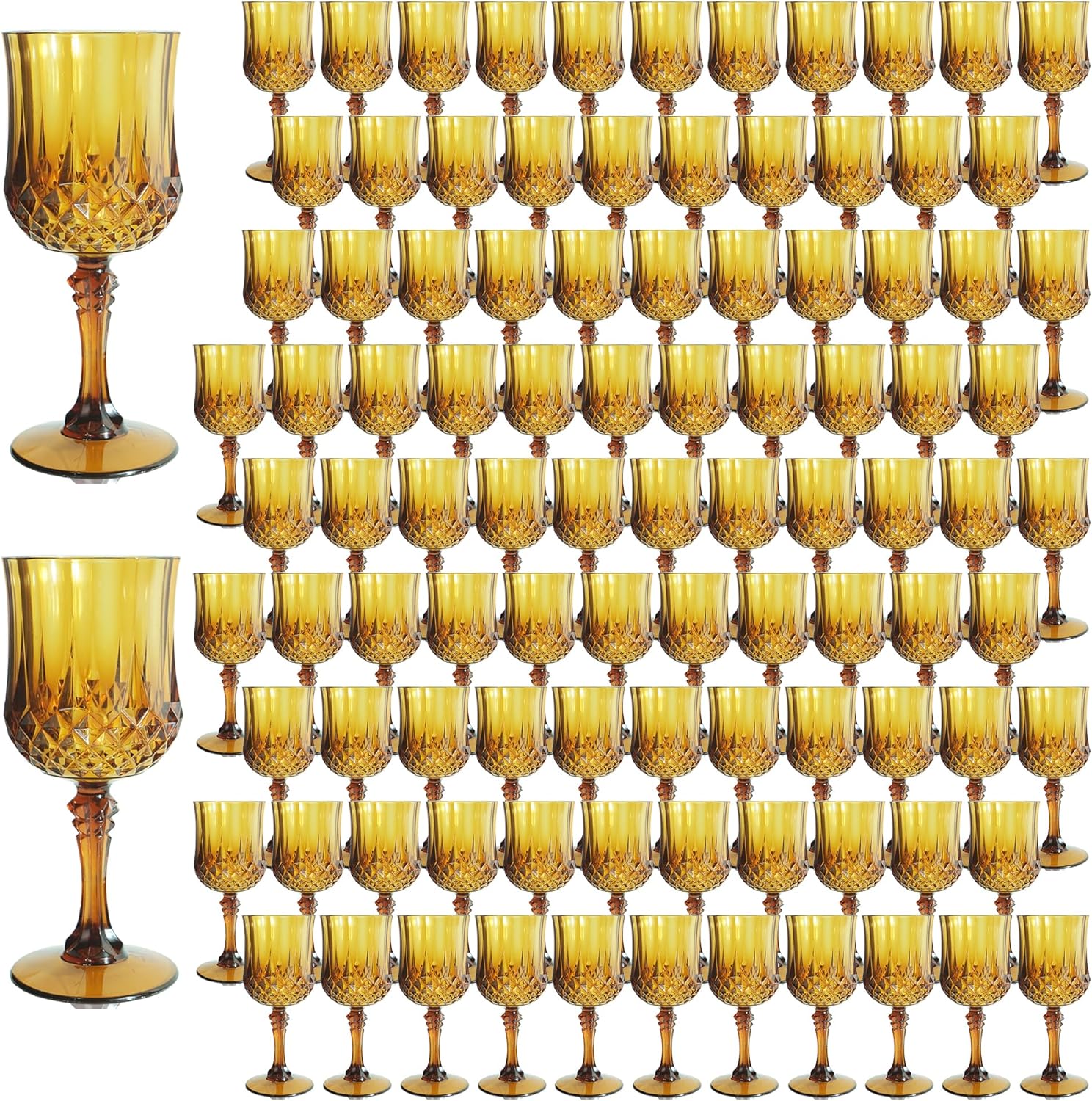 Plastic Wine Glasses Set of 100, Amber Vintage Goblets for Parties