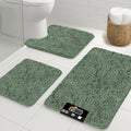 Sage Chenille Bathroom Rug Set 3 Piece - Plush Absorbent Mats