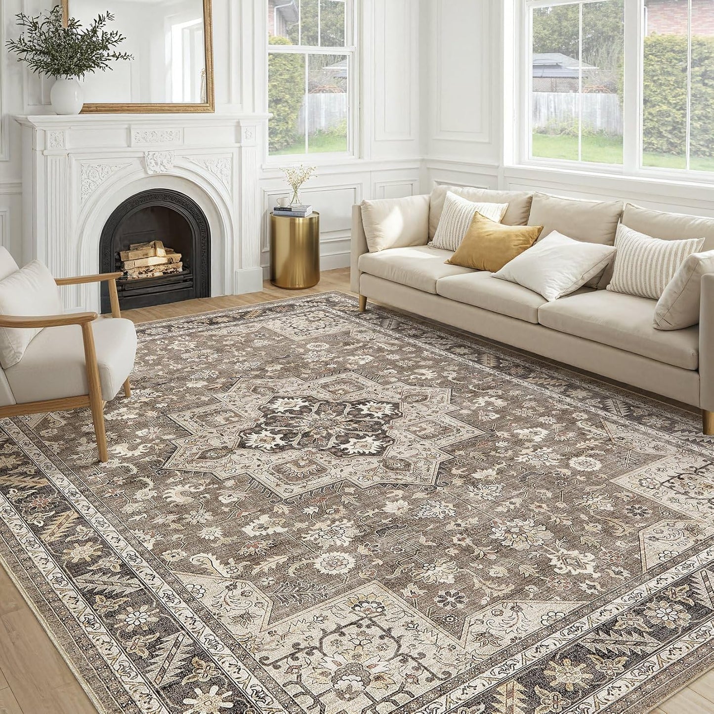 Vintage Living Room Area Rug 5x7 - Soft Washable Carpet