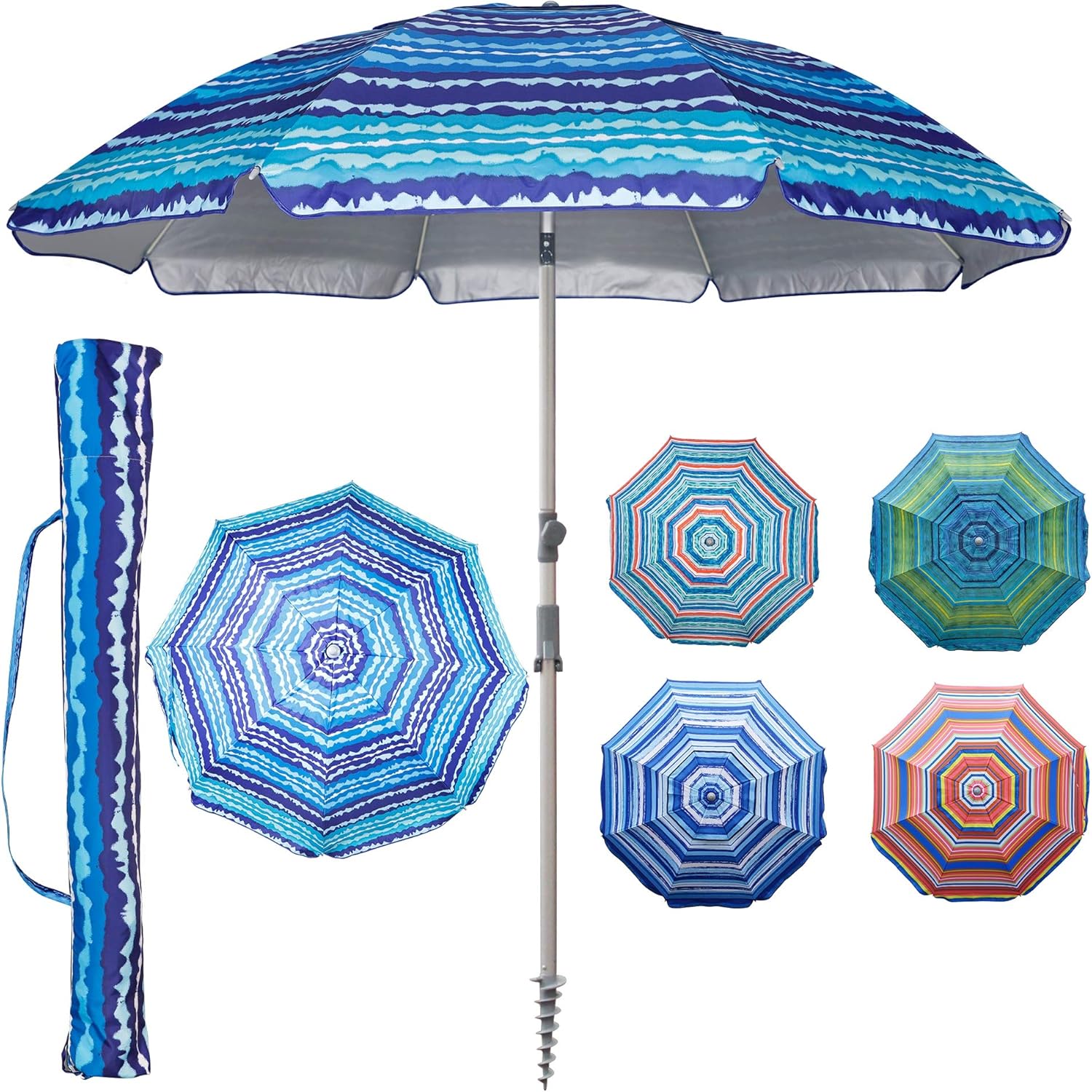 Blissun 7.2ft Beach Umbrella with Sand Anchor for Outdoor Fun