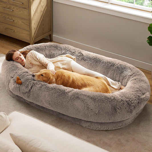 Calming Giant Human Dog Bed for Adults with Storage Pocket