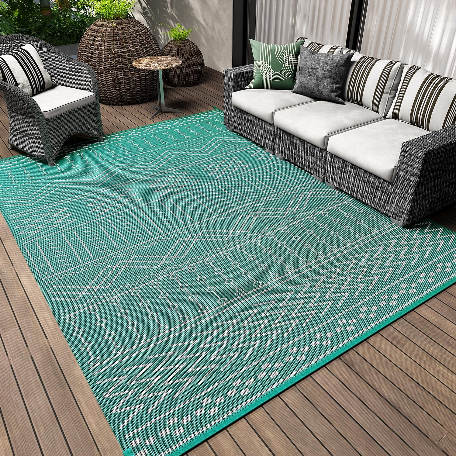 Outdoor Rug Carpet Waterproof 6x9 ft for Patio and Camping