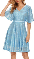 Wedtrend Sparkly Sequin Cocktail Dress with Bat Sleeves - Flattering