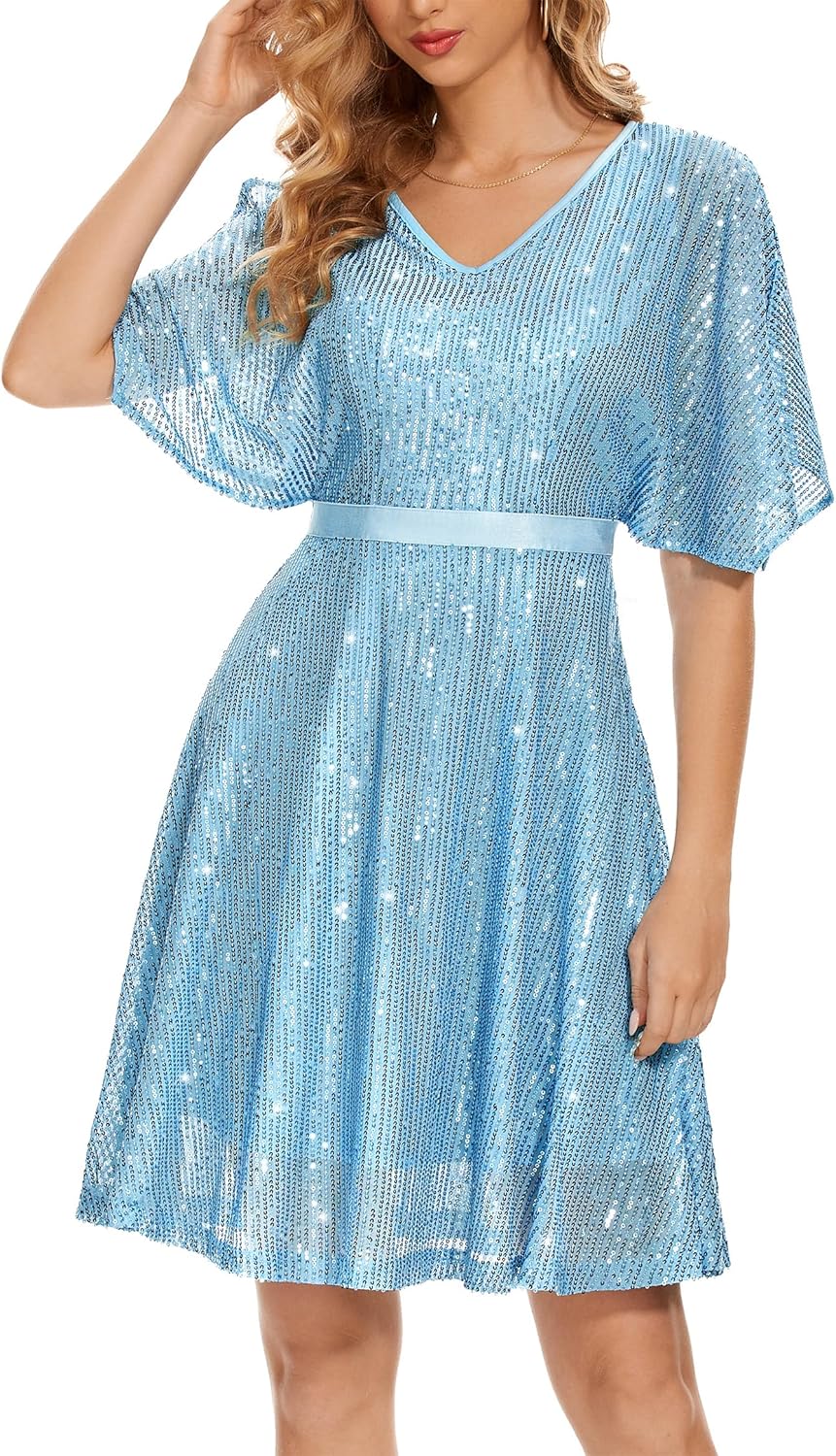 Sparkly Sequin Dress with Bat Sleeves for Glamorous Nights